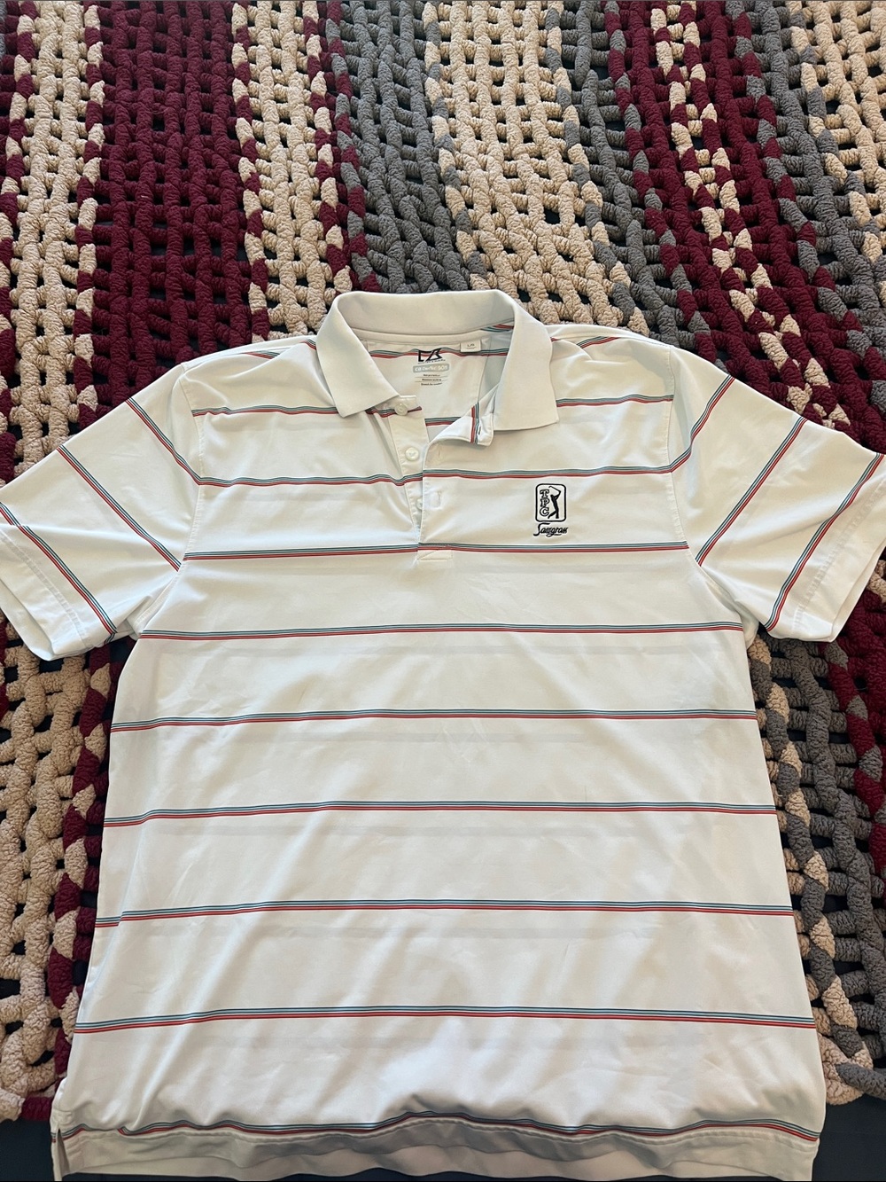 Men's TPC White Striped Polo Shirt